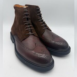 BRAND NEW Magnanni Podeo Mix Media Wingtip Mid-Brown Boots Made in Spain